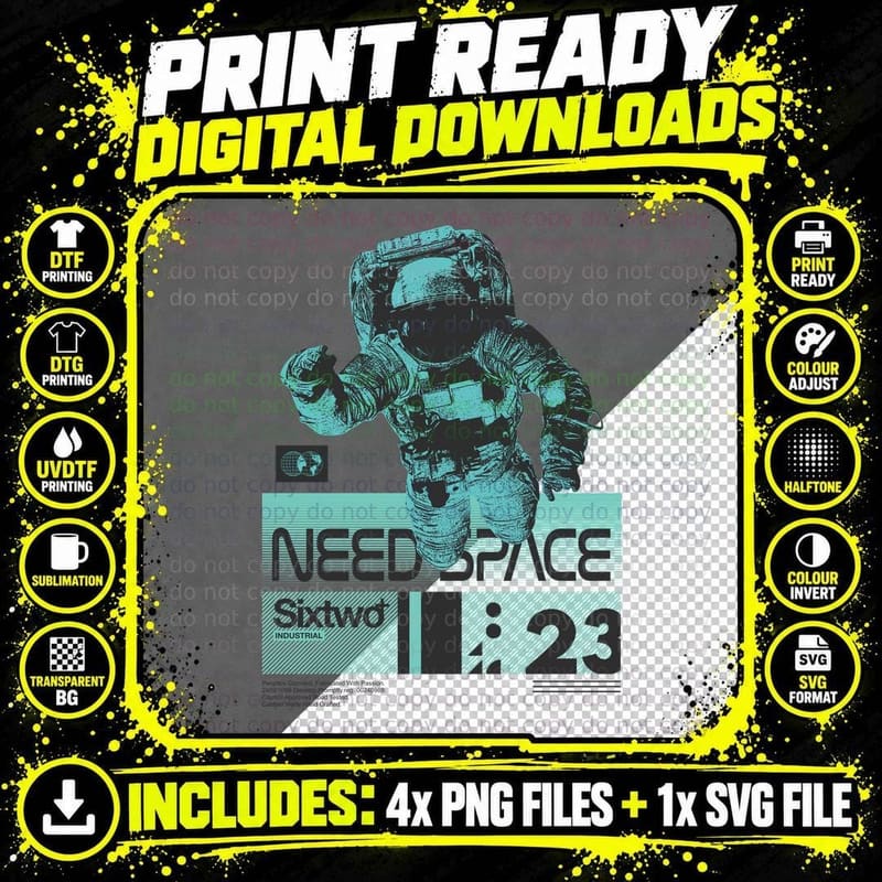 Need Space Industrial Sixtwo Astronaut Turquoise Cyan Png SVG Digital Bundle