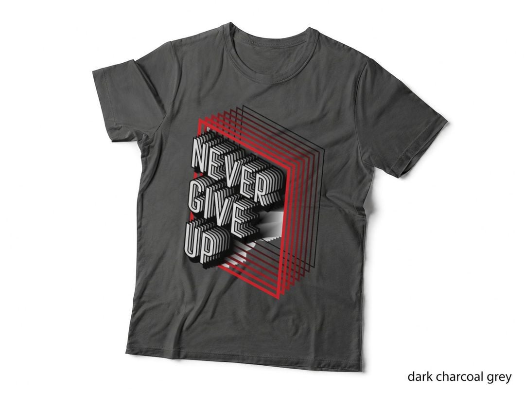 Never Give up Glitch 3D Effect Red Black Retro T-Shirt