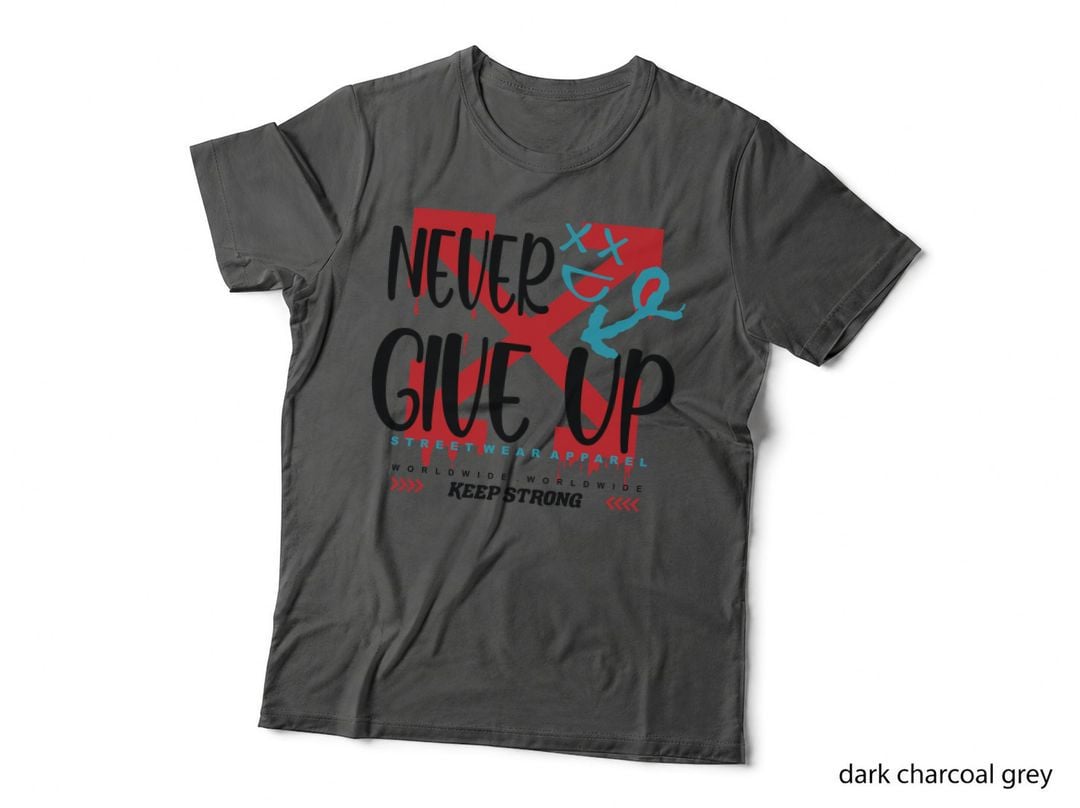 Never Give up Worldwide Red X Black Distressed Graffiti Streetwear Bold T-Shirt