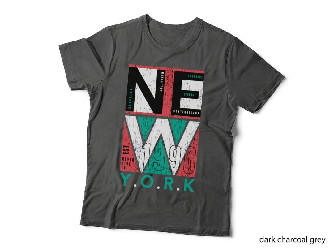 New 1999 York Never Give up Five Boroughs Red Teal White Distressed T-Shirt
