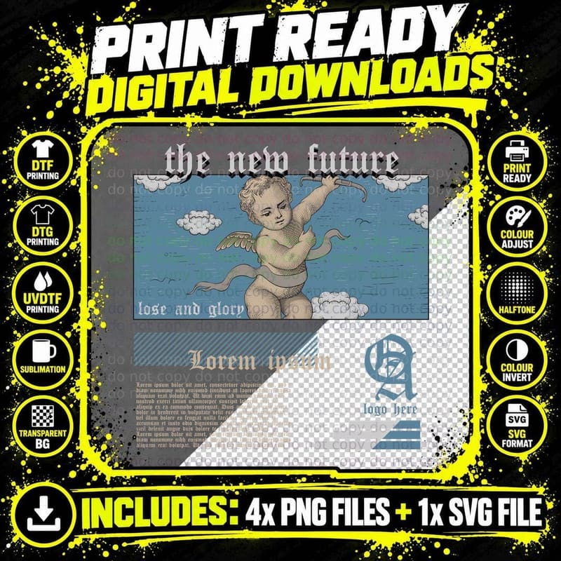New Future Lost and Glory Angel Cherub Vintage Engraving Png SVG Digital Bundle