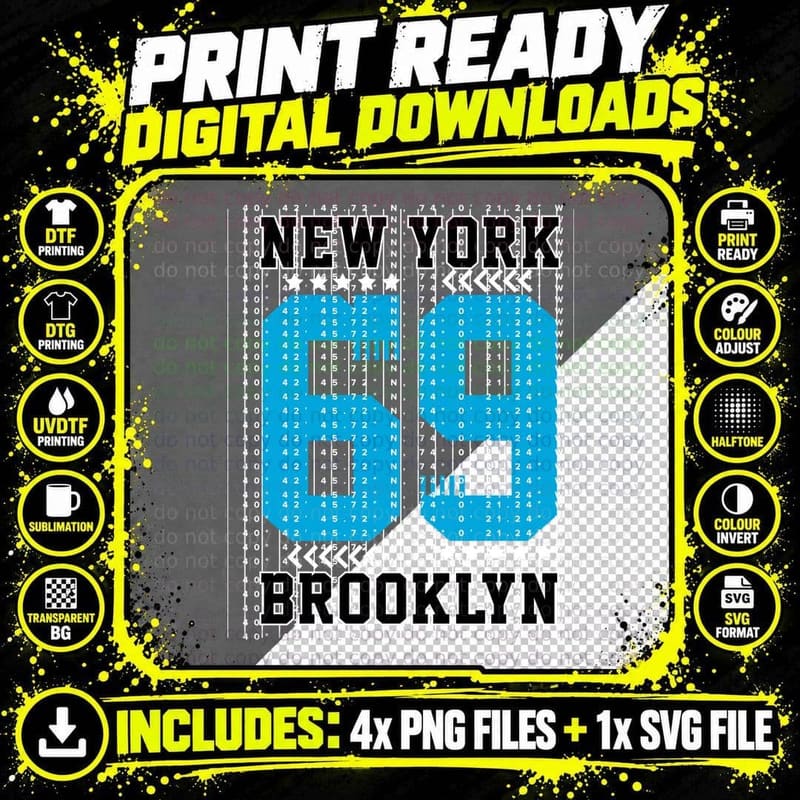New York Brooklyn City Skyline Numbers Retro Distressed Png SVG Digital Bundle