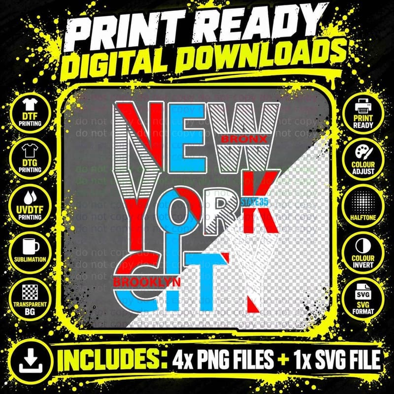New York City Bronx Brooklyn Text Art Urban Distressed Png SVG Digital Bundle