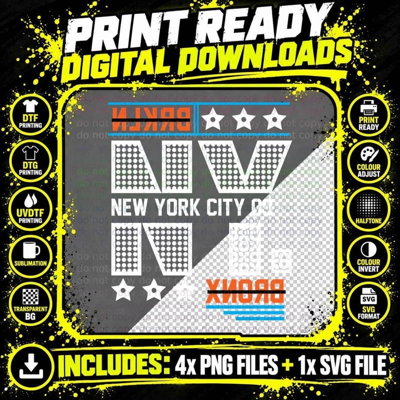 New York City Mano W D9 Ni St Distressed Dotted Halftone Png SVG Digital Bundle