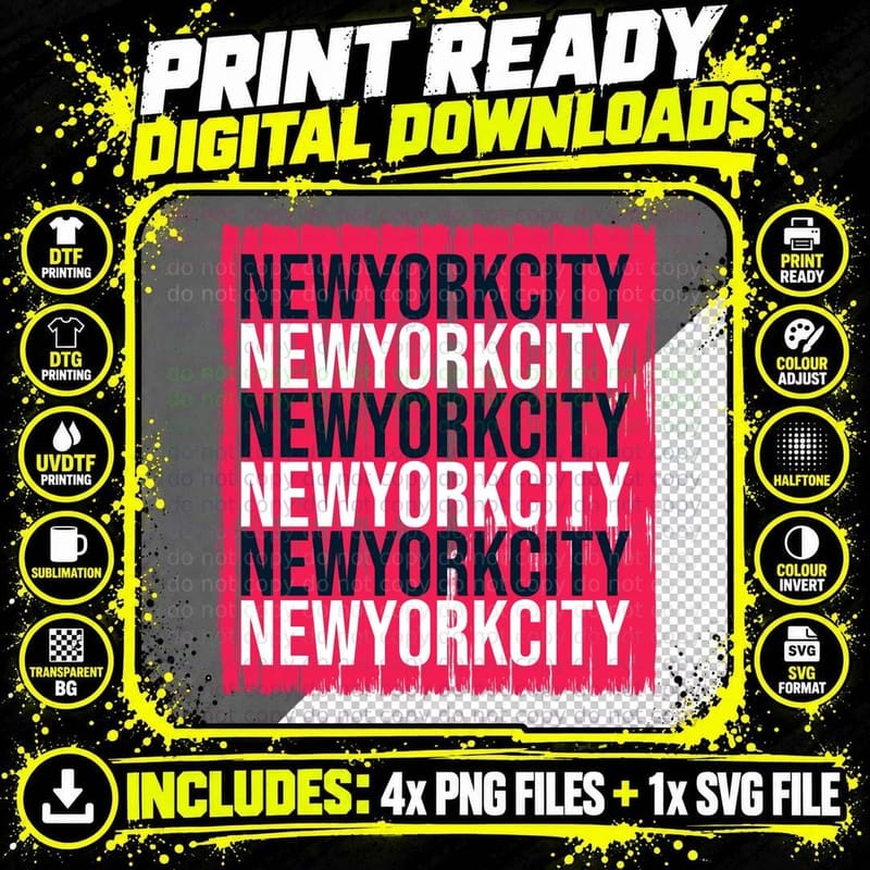 New York City Newyorkcity Pink Magenta Repeat Pattern Png SVG Digital Bundle