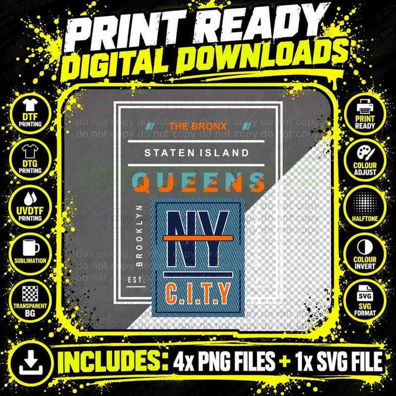 New York City the Bronx Staten Island Queens Nyc Est Png SVG Digital Bundle