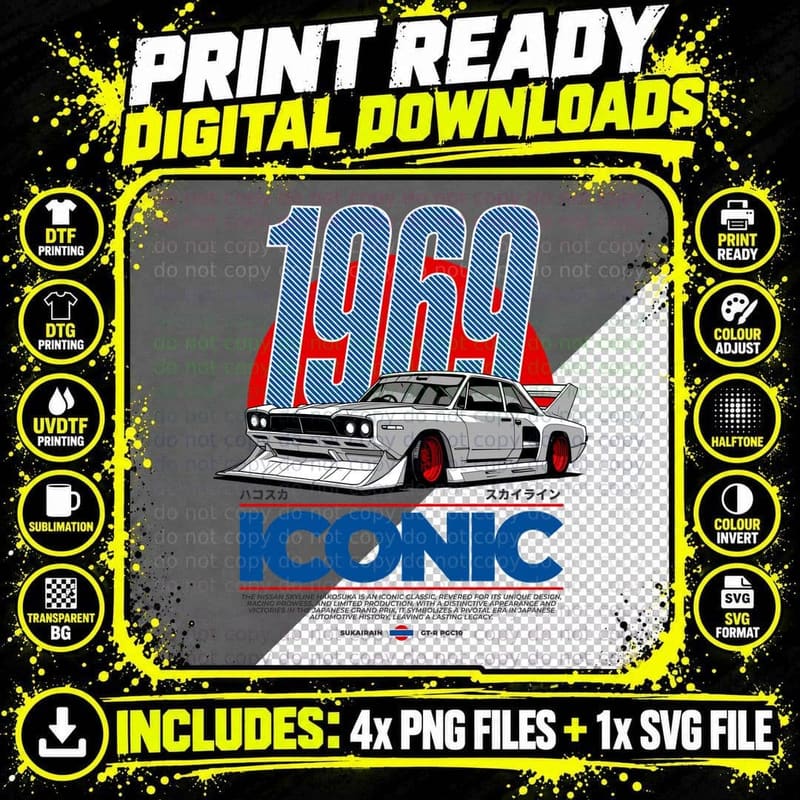 Nissan Skyline Hakosuka 1050 Iconic Japanese Retro Car Png SVG Digital Bundle