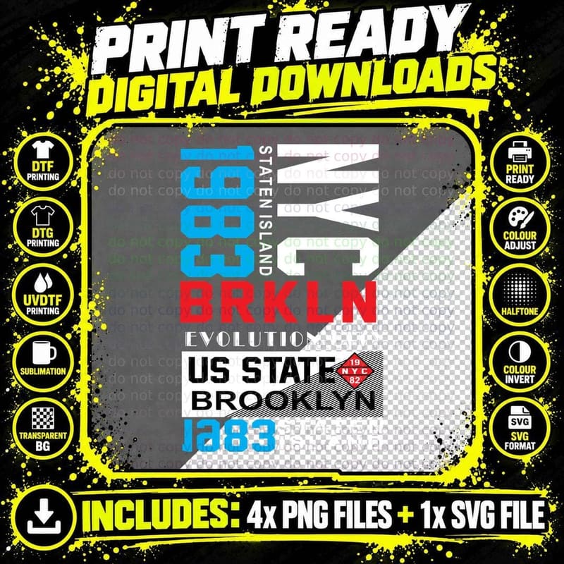 Nyc Brkln Evolution City US State Brooklyn Urban Text Png SVG Digital Bundle