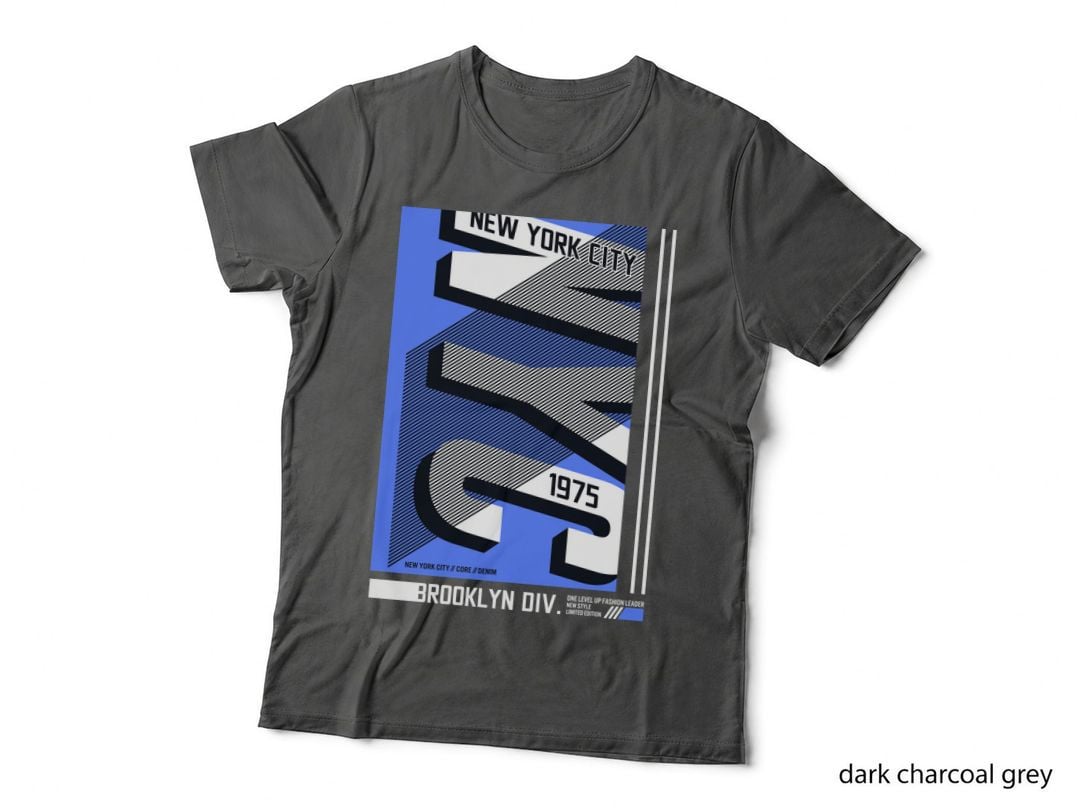 Nyc Brooklyn Geometric 1975 Div Streetwear Blue Vintage T-Shirt