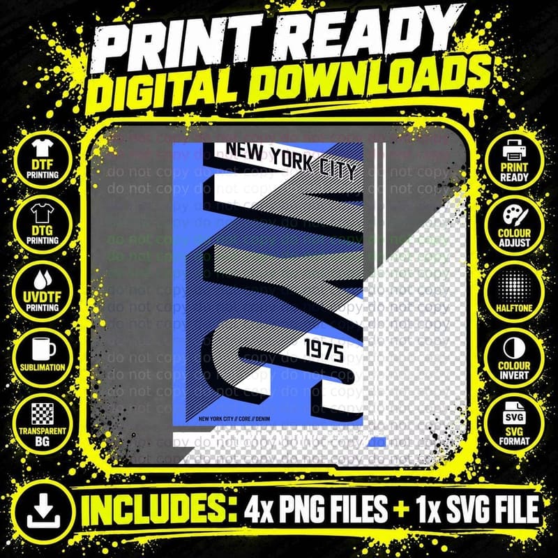 Nyc Brooklyn Geometric 1975 Div Streetwear Blue Vintage Png SVG Digital Bundle
