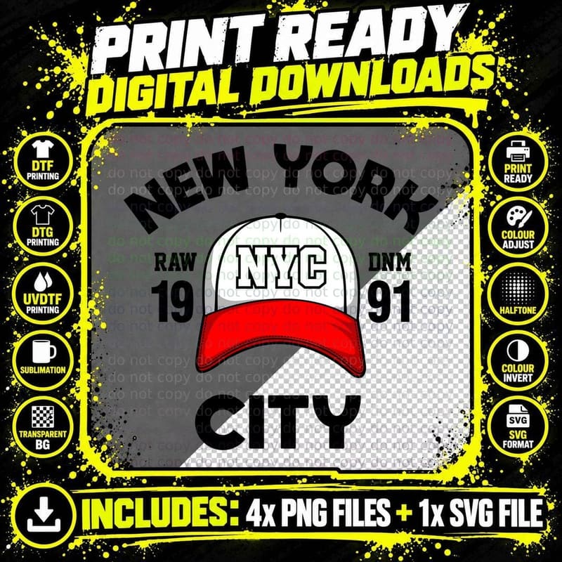 Nyc Raw Denim New York Dnm City 1991 Streetwear Vintage Png SVG Digital Bundle