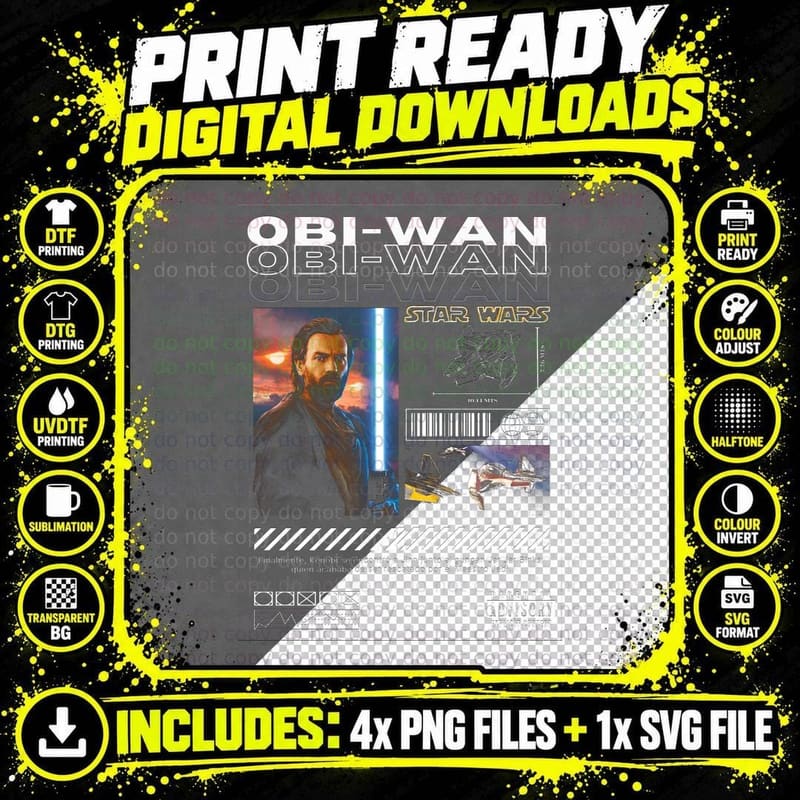 Obi-Wan Kenobi Character Portrait Classic Mentor T-Shirt Png SVG Digital Bundle