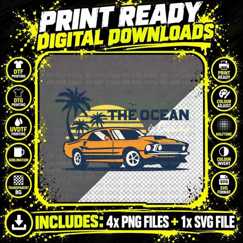 Ocean Calling the Is Beach Car Tropical Palm Retro Png SVG Digital Bundle