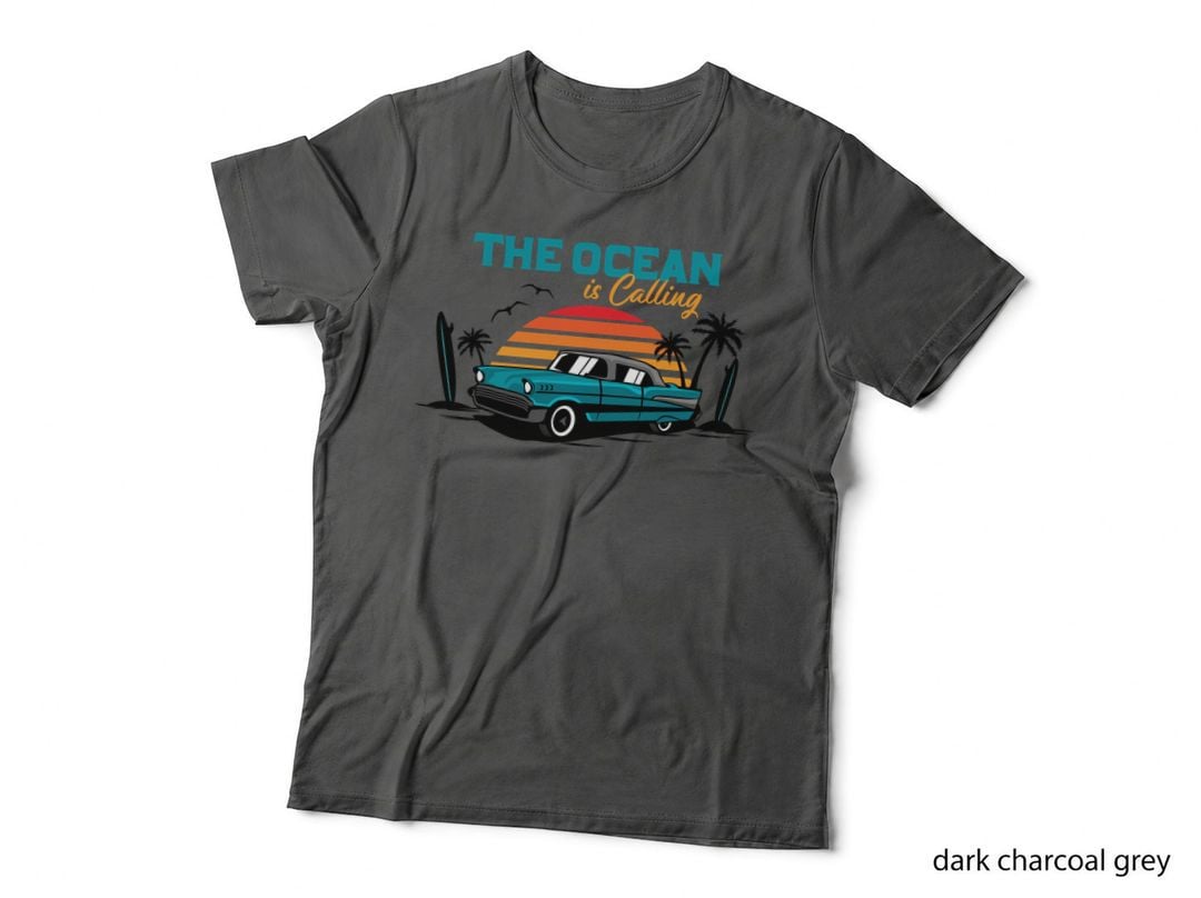 Ocean Calling the Is Beach Car Tropical Palm Retro Vacation T-Shirt