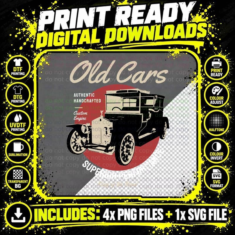 Old Cars Authentic Handcrafted Custom Engine Superior Png SVG Digital Bundle