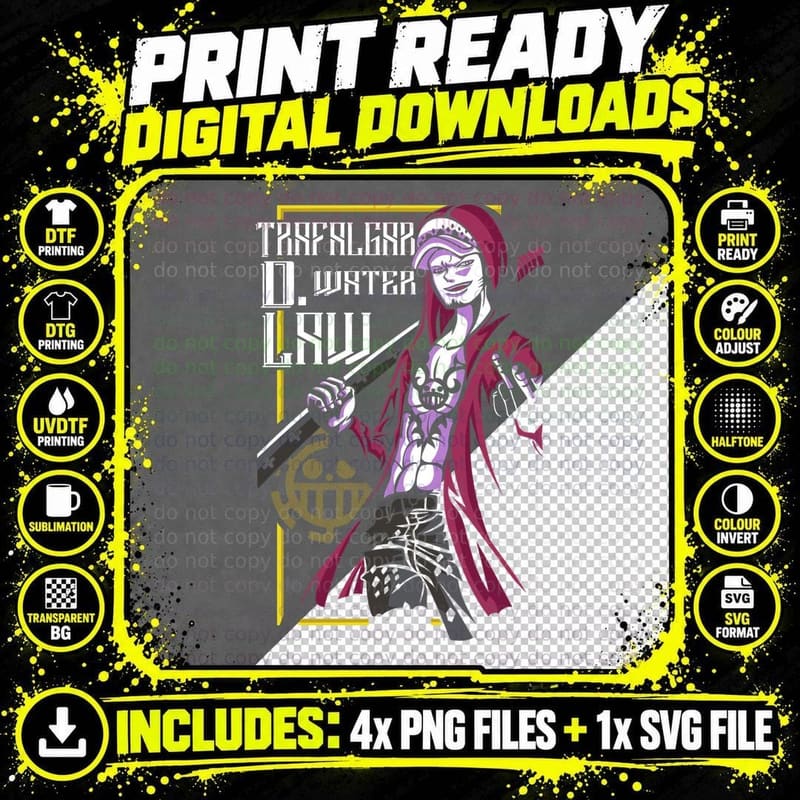 One Piece Trapology D. Water Law Female Character Pink Png SVG Digital Bundle