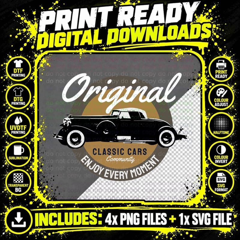Original Classic Cars Community Enjoy Every Moment Png SVG Digital Bundle