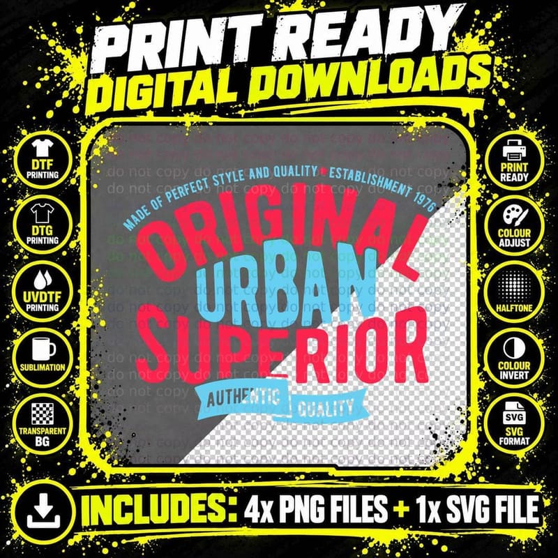 Original Urban Superior Authentic Quality Retro Red Cyan Png SVG Digital Bundle