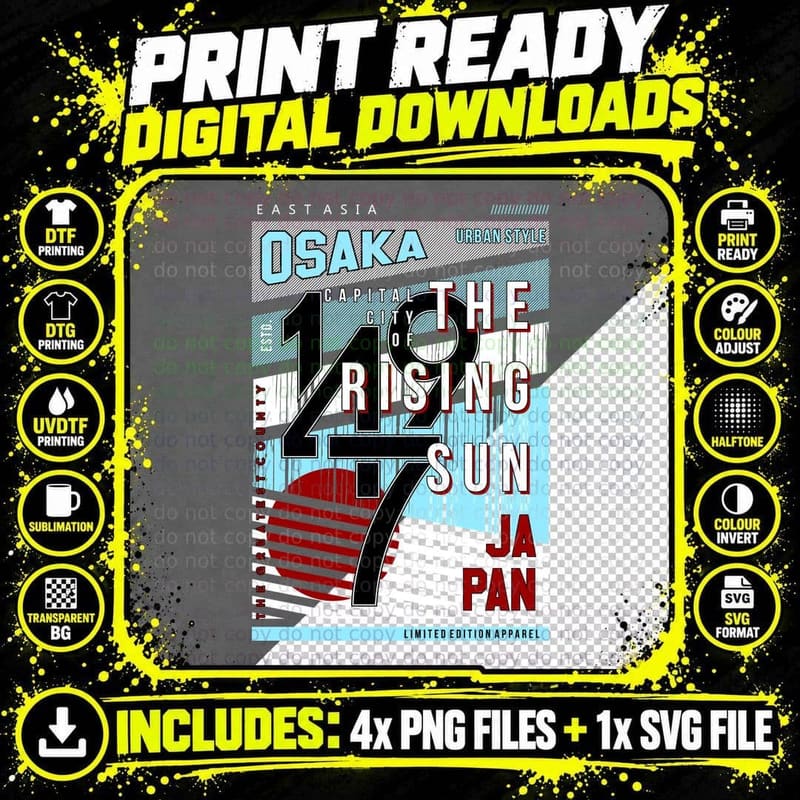 Osaka Capital the City of the Rising Sun Japan Retro Png SVG Digital Bundle
