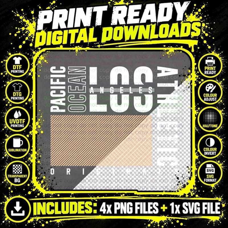 Pacific Ocean Los Angeles Originals White Tan Diagonal Png SVG Digital Bundle