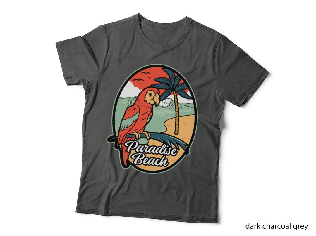 Paradise Beach Retro Parrot Tropical Palmtree Sunset Vintage T-Shirt