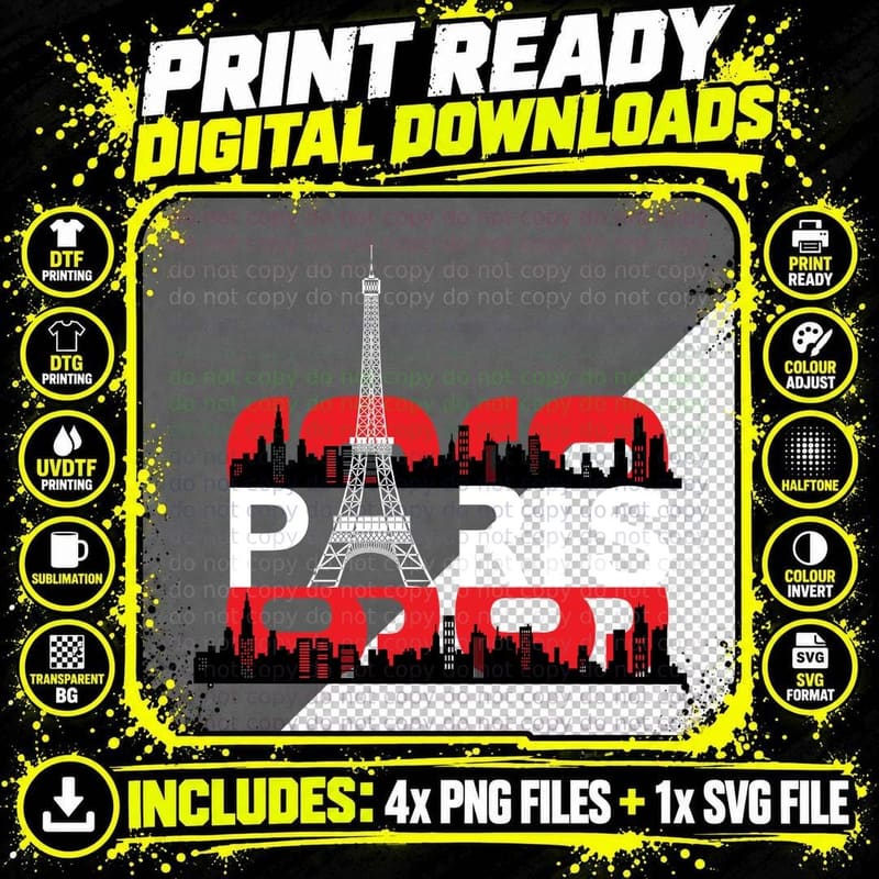 Paris Eiffel Tower Monument Vintage Silhouette Retro Png SVG Digital Bundle