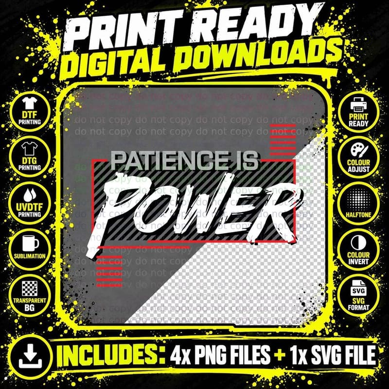 Patience Power Striped Retro Vintage Motivational T-Shirt Png SVG Digital Bundle