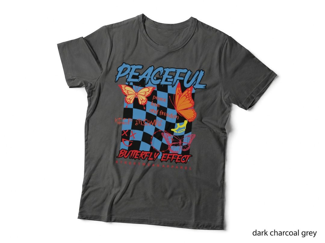 Peaceful Peace Love and Freedom Keep Growing Butterflies Checkered T-Shirt