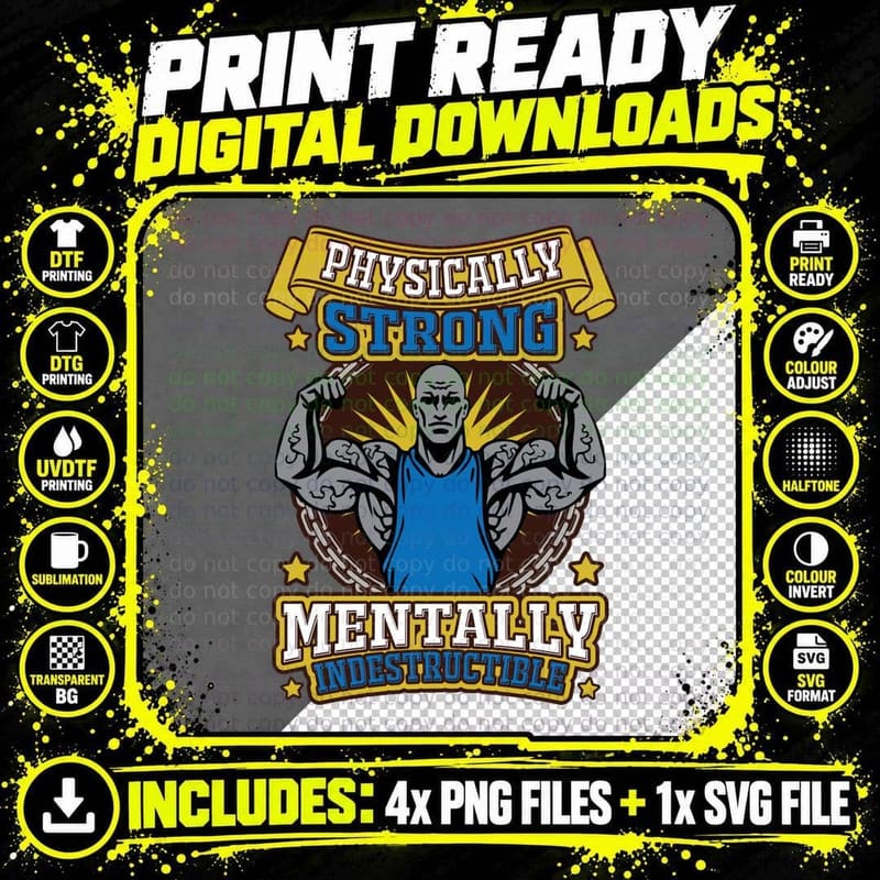 Physically Strong Mentally Indestructible Gold Brown Png SVG Digital Bundle