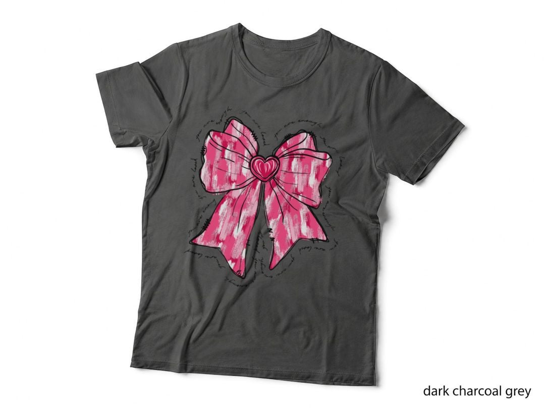 Pink Bow Distressed Handwritten Text Romantic T-Shirt
