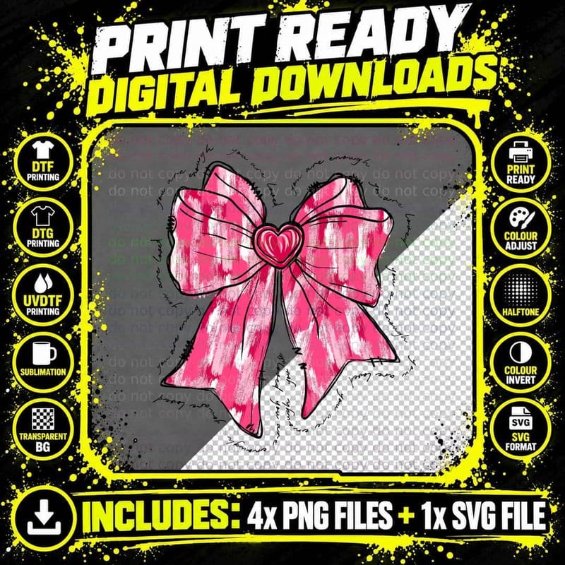 Pink Bow Distressed Handwritten Text Romantic T-Shirt Png SVG Digital Bundle