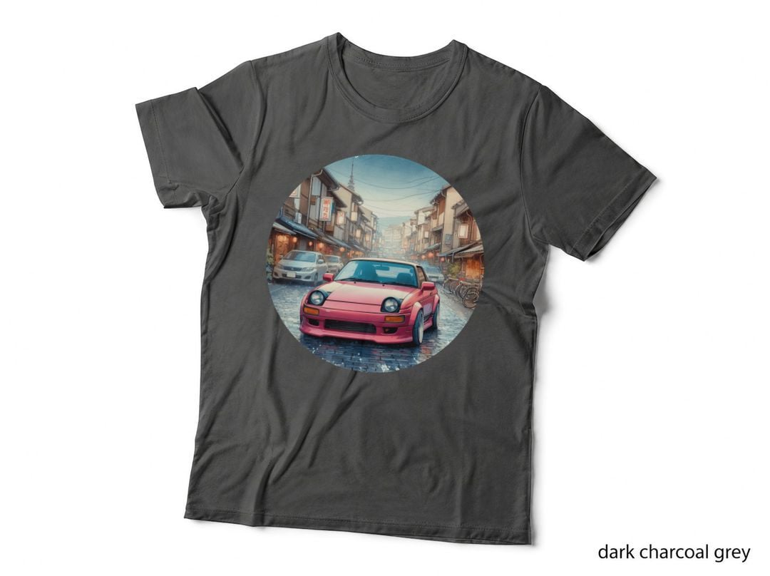 Pink Sports Car Japanese Vintage Town Retro Aesthetic T-Shirt