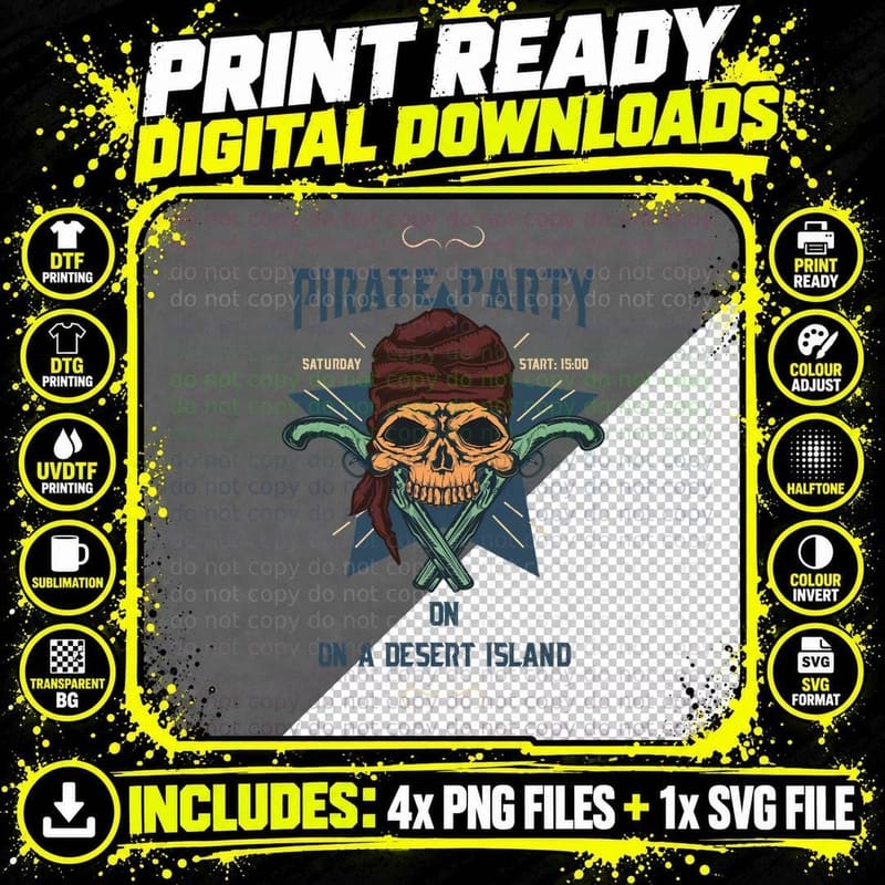 Pirate Party Saturday Start 19 00 on a Desert Island Png SVG Digital Bundle