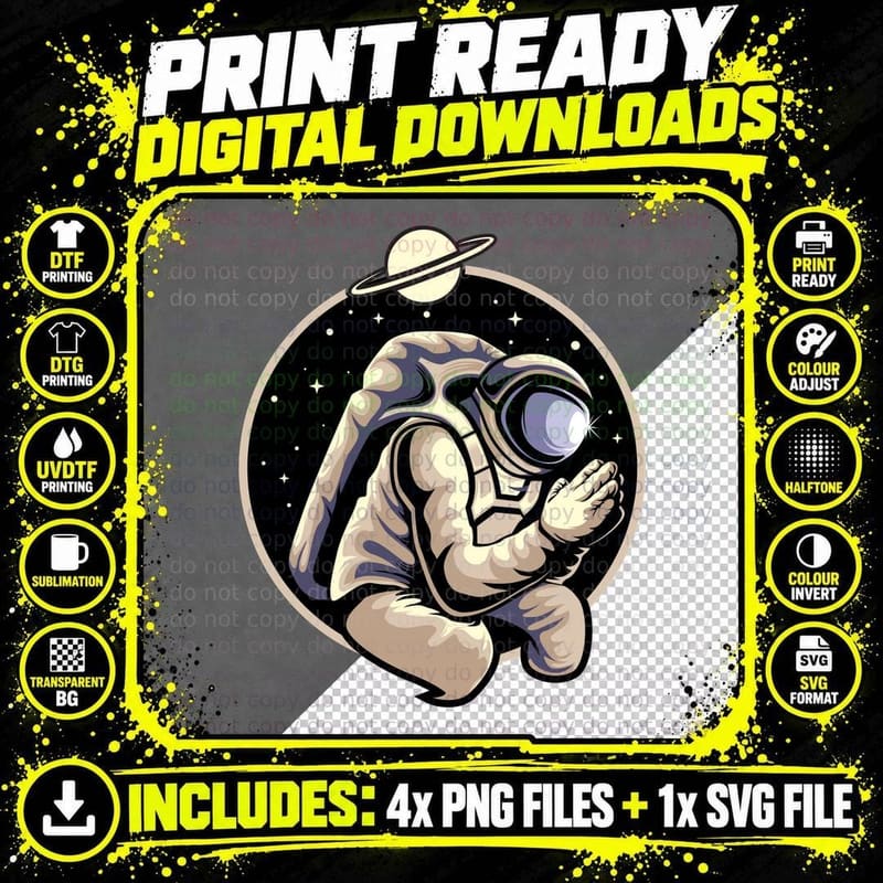Planet Saturn Rings Space Retro T-Shirt Png SVG Digital Bundle