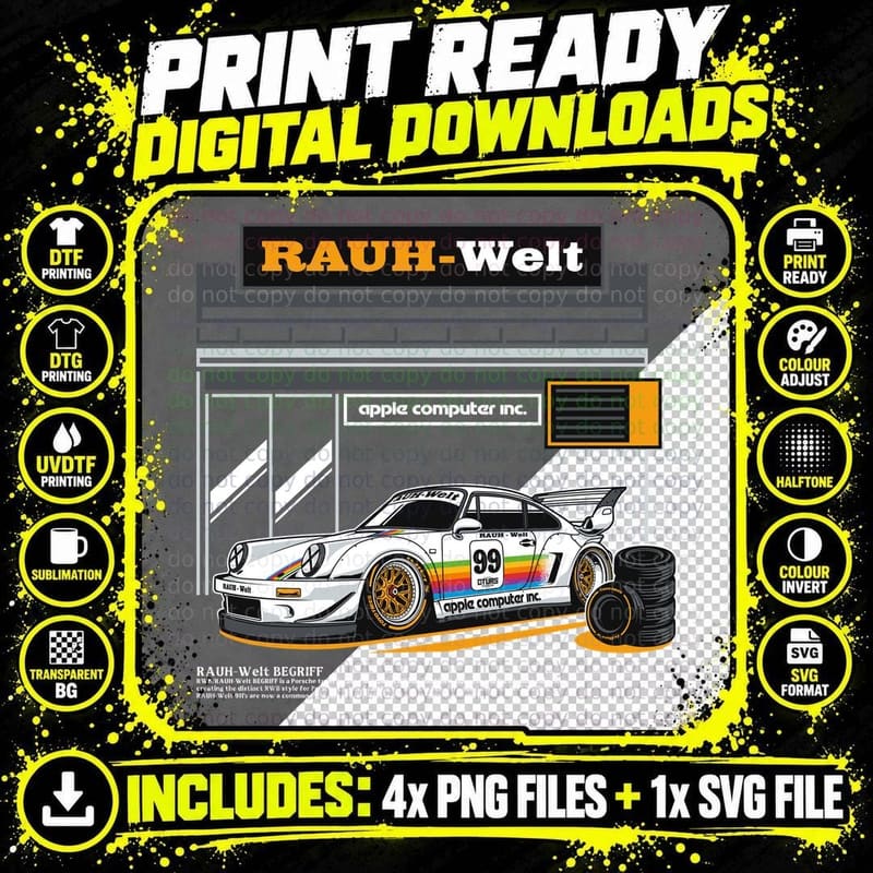 Porsche Rauh-Welt White 911 Racing Retro Motorsport Png SVG Digital Bundle