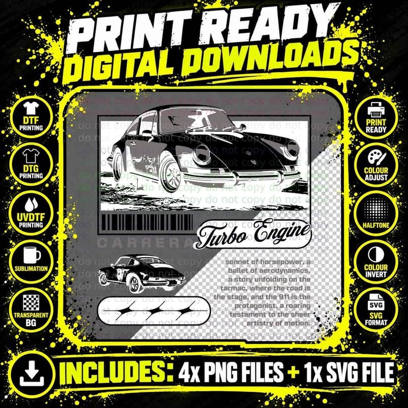 Porsche Turbo Engine Carrera White 911 Technical Png SVG Digital Bundle