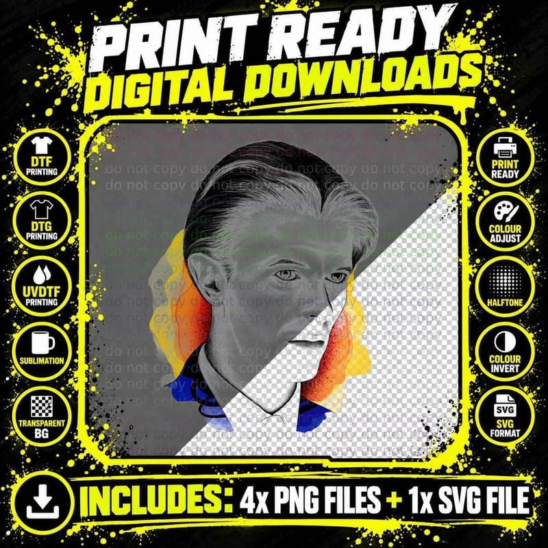 Portrait Black-White Colored Overlay Retro T-Shirt Png SVG Digital Bundle