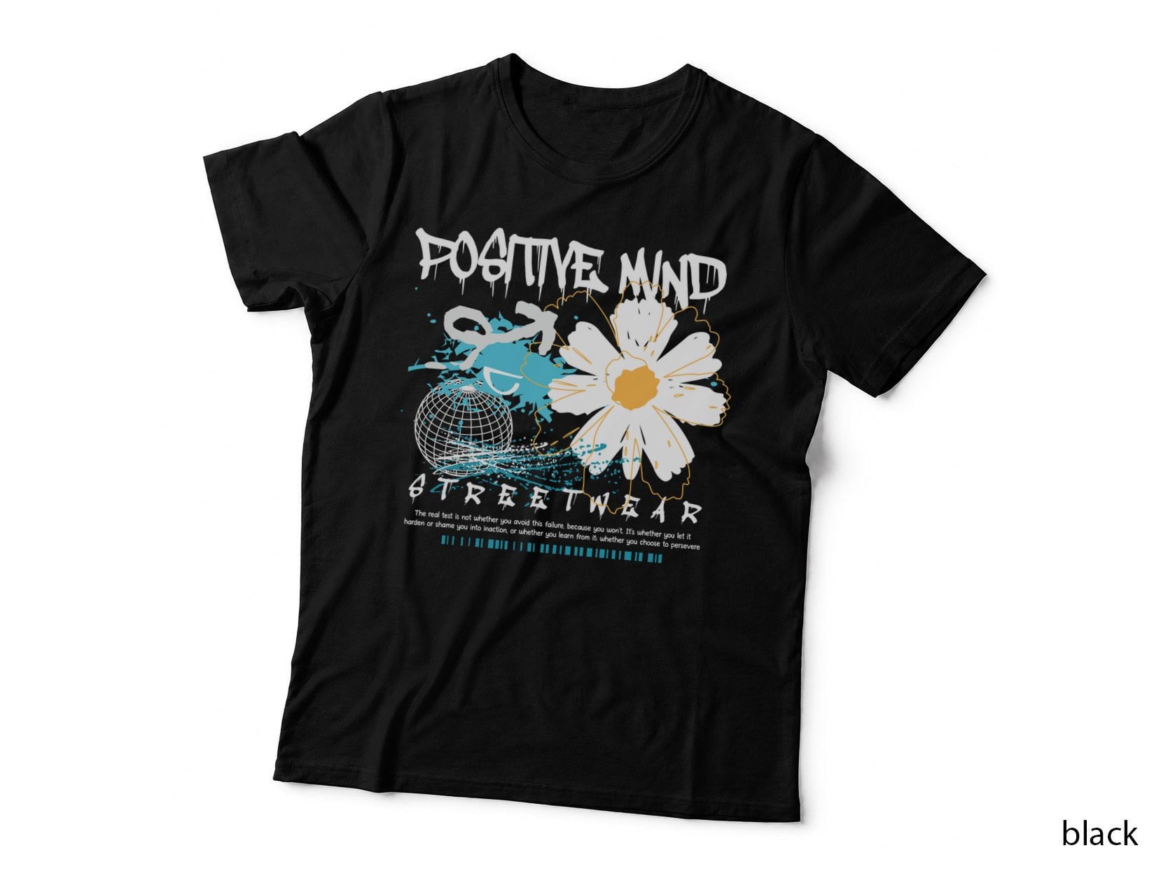 Positive Mind Daisy Flower White Yellow Globe Grid Retro Streetwear T-Shirt