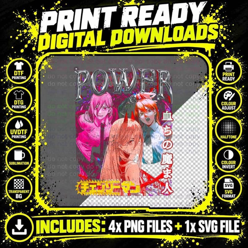 Power Chainsaw Man Vintage Homage Tee Png SVG Digital Bundle
