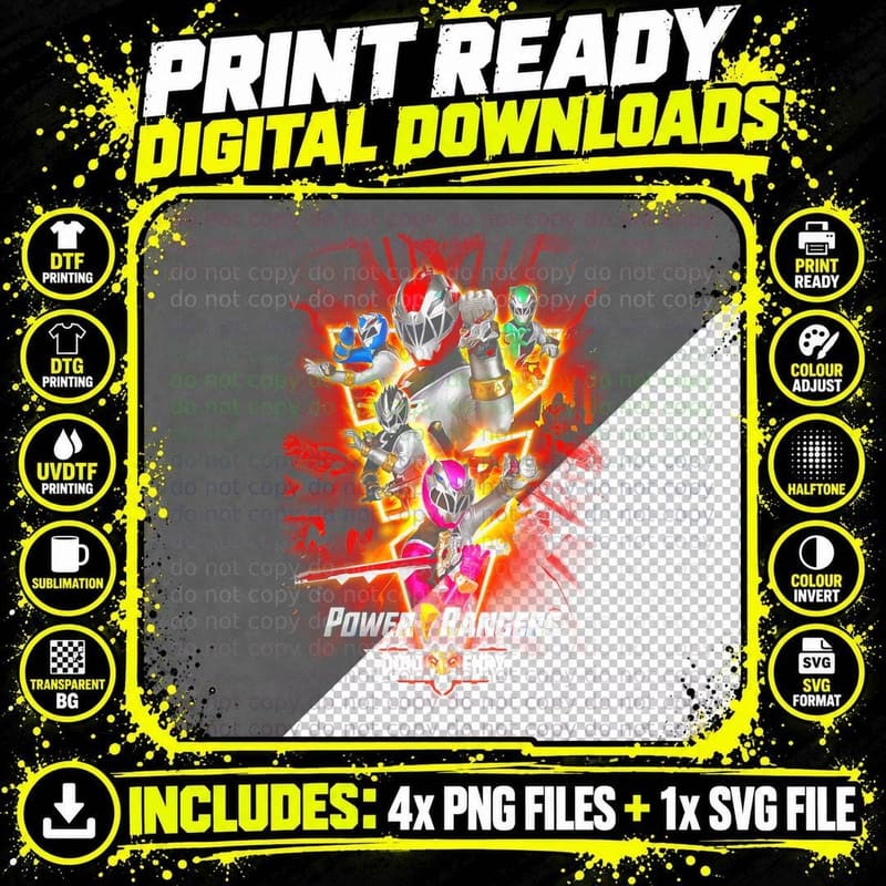 Power Rangers Dino Fury Warriors Red Yellow Orange Png SVG Digital Bundle
