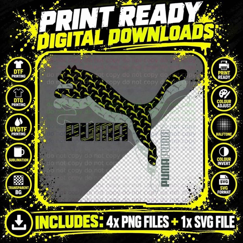 Puma Sneaker Sports Retro Yellow Halftone T-Shirt Png SVG Digital Bundle