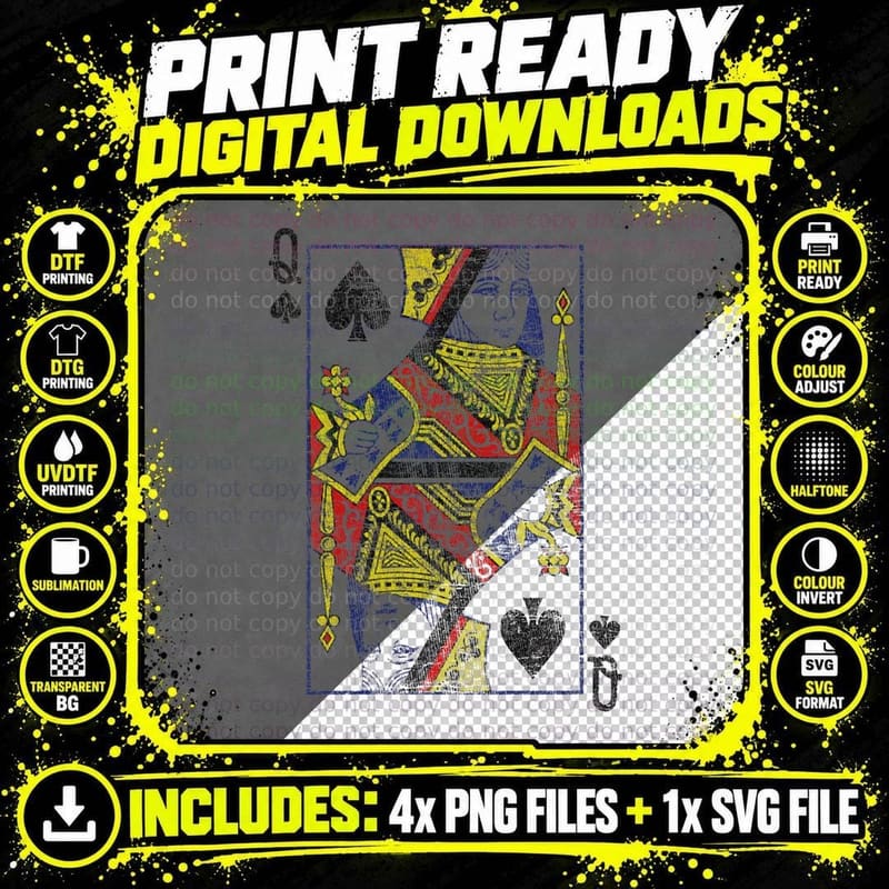 Queen of Spades Playing Card Costume Poker Png SVG Digital Bundle