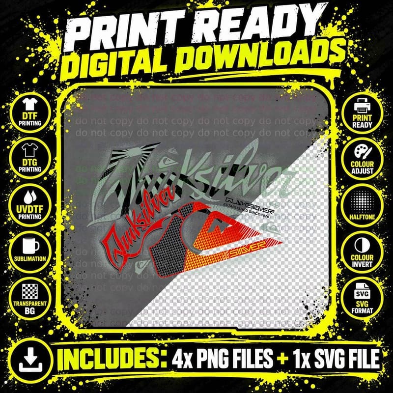 Quicksilver Established 1970 Surfing Splatter Wave Ocean Png SVG Digital Bundle
