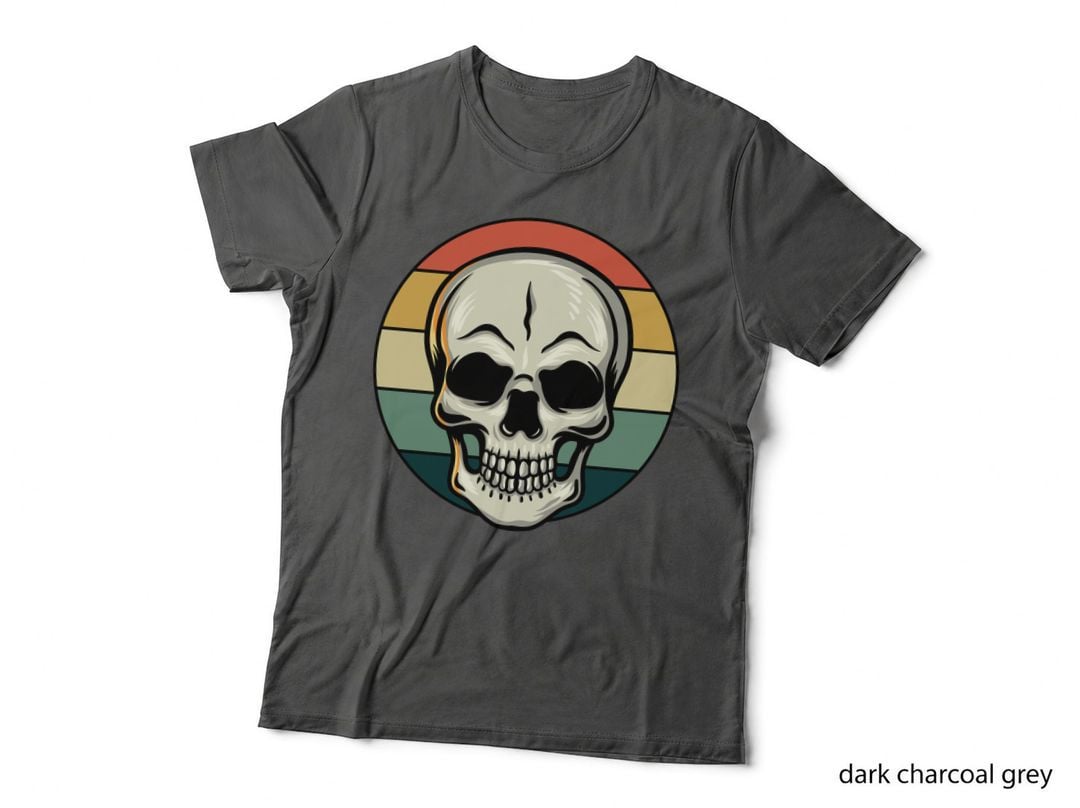 Rainbow Skull Stripes Circle Retro Vintage Colors T-Shirt