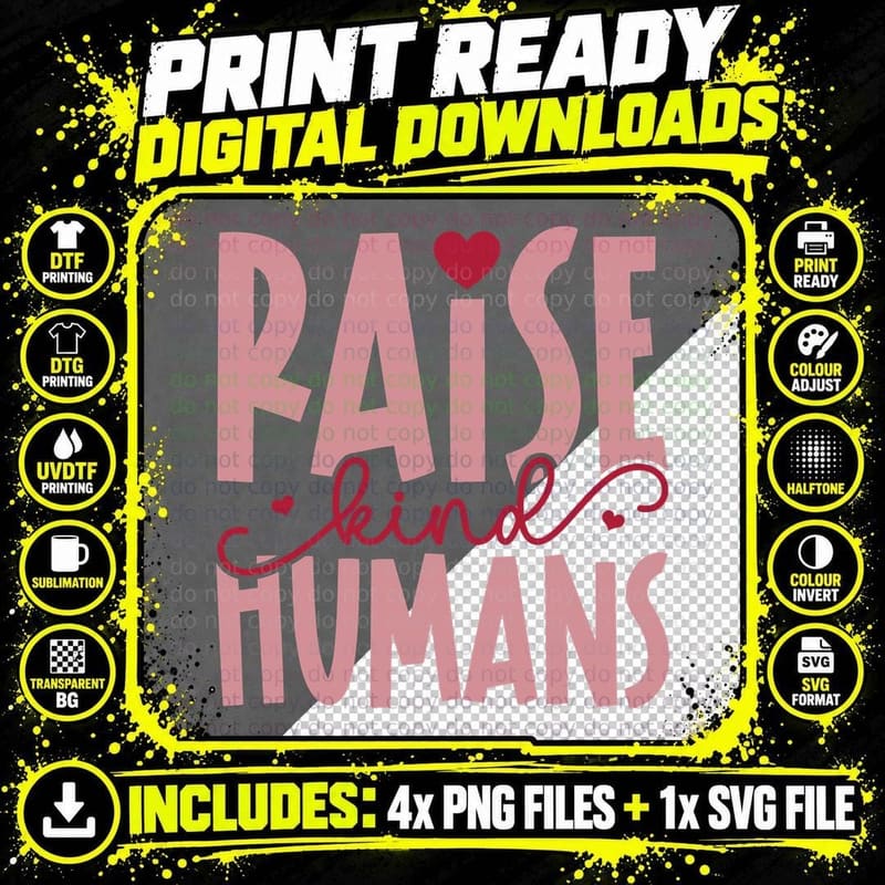 Raise Kind Humans Pink Distressed Ombre Parenting Png SVG Digital Bundle