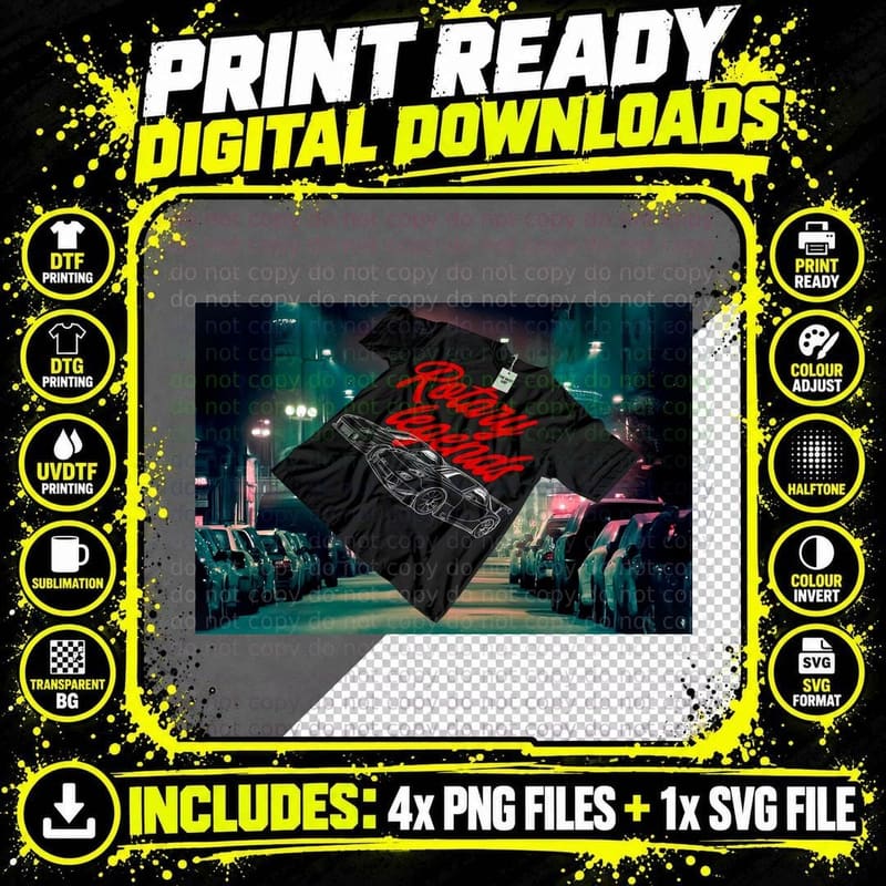 Rebirth Retro Red Text Black Car T-Shirt Racing Png SVG Digital Bundle