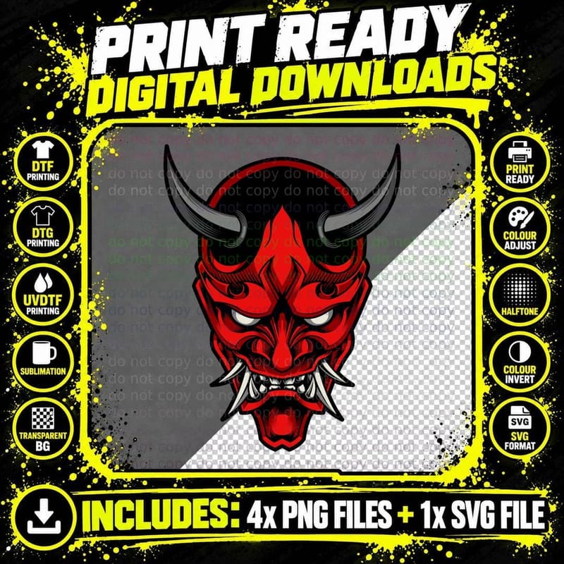 Red Demon Horns Demonic Horned Face Distressed Dark Png SVG Digital Bundle