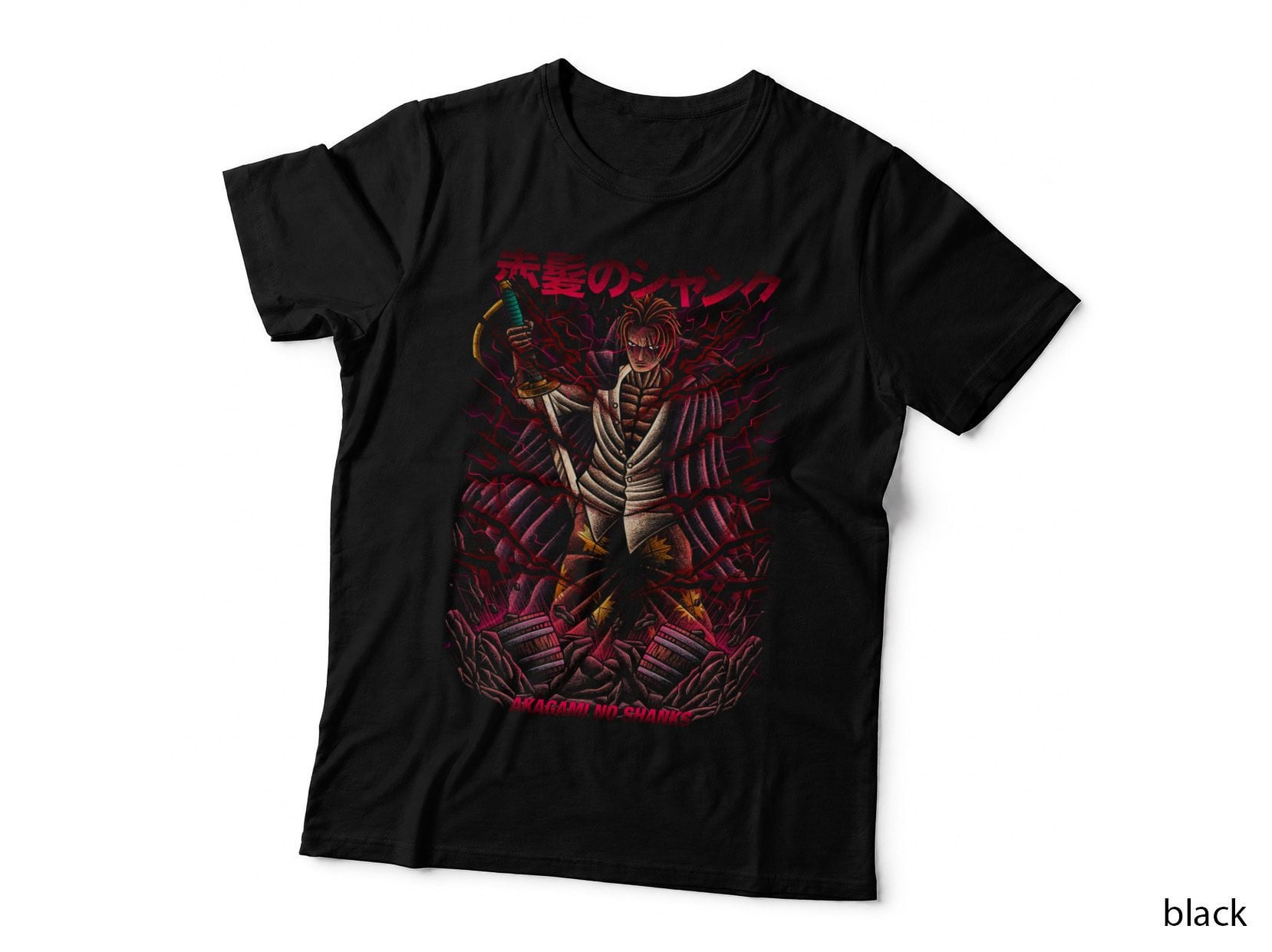 Red Hair Shanks Magenta Warrior Distressed Halftone T-Shirt