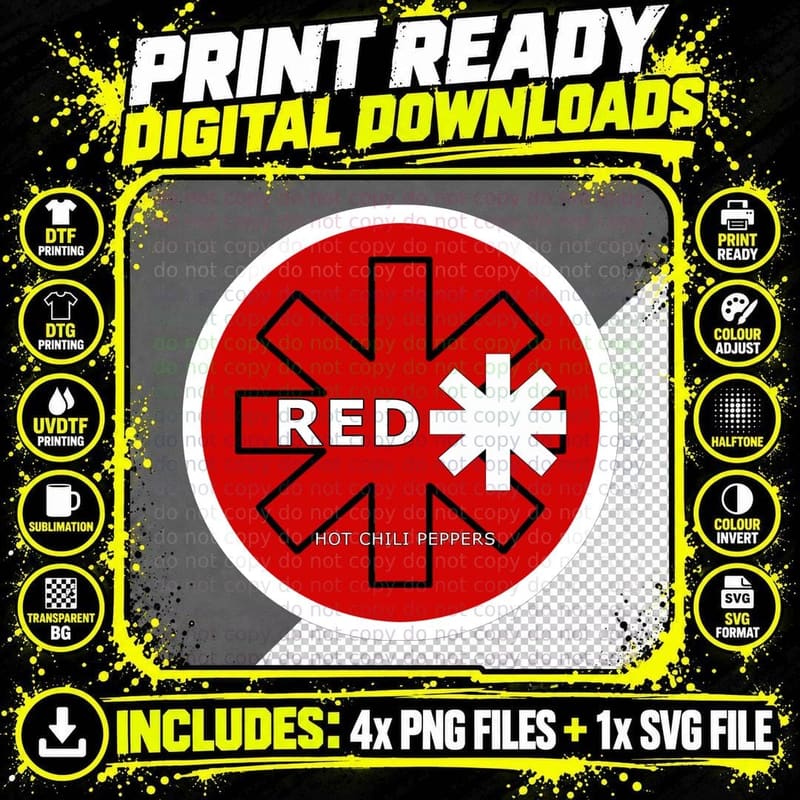 Red Hot Chili Peppers Circle Emblem Geometric Retro Png SVG Digital Bundle