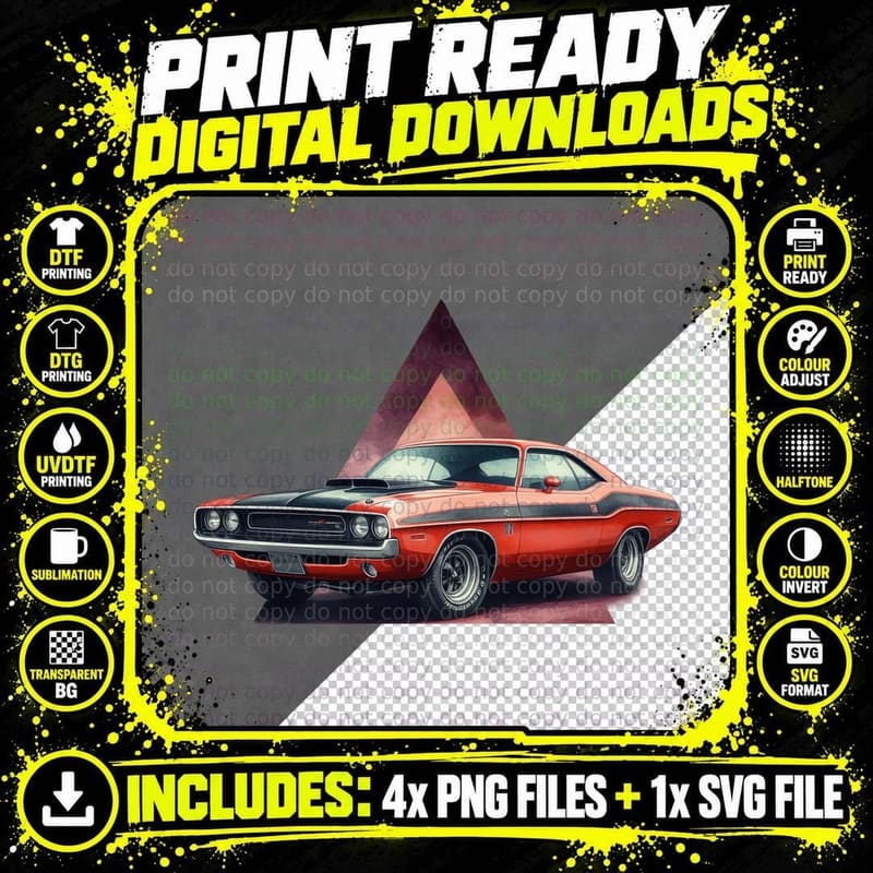 Red Muscle Geometric Shape Car Retro T-Shirt Png SVG Digital Bundle